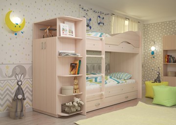 Детская кровать для девочки Мая на щитах со шкафом и ящиками, цвет Млечный дуб в Туле