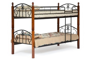 Детская кровать BOLERO двухярусная дерево гевея/металл, 90*200 см (bunk bed), красный дуб/черный в Туле