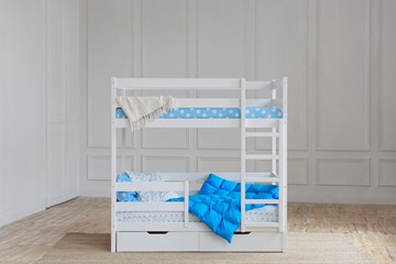 Двухэтажная детская кровать без крыши с ящиками, цвет белый в Туле