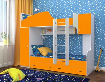 Детская кровать-шкаф Юниор-2, каркас Белое дерево, фасад Оранжевый в Туле
