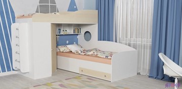 Детская кровать-шкаф Кадет-2 с металлической лестницей, корпус Белое дерево, фасад Дуб в Туле