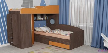 Детская кровать-шкаф Кадет-2 с металлической лестницей, корпус Бодего, фасад Оранжевый в Туле
