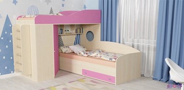 Детская кровать-шкаф Кадет-2 с металлической лестницей, корпус Дуб, фасад Розовый в Туле