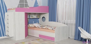 Детская кровать-шкаф Кадет-2 с металлической лестницей, корпус Винтерберг, фасад Розовый в Туле