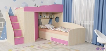 Детская кровать-шкаф Кадет-2 с универсальной лестницей, корпус Дуб, фасад Розовый в Туле