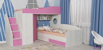 Детская кровать-шкаф Кадет-2 с универсальной лестницей, корпус Винтерберг, фасад Розовый в Туле