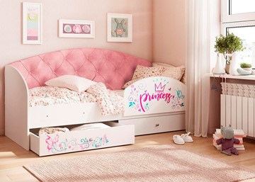 Односпальная детская кровать Эльза с бортиком, Розовый (щиты) в Туле