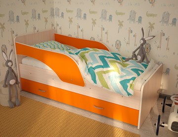Кровать с ящиками Максимка, корпус Млечный дуб, фасад Оранжевый в Туле