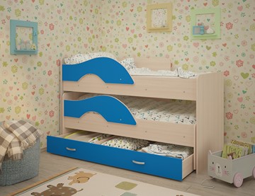 Детская двухэтажная кровать Радуга 1.6 с ящиком, корпус Млечный дуб, фасад Синий в Туле