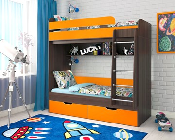 Детская 2-х ярусная кровать Ярофф Юниор-5, каркас Бодего, фасад Оранжевый в Туле