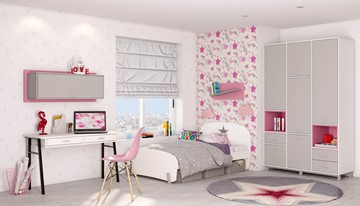 Комплект мебели для детской POLINI Kids Mirum №7 Белый / Серый / Розовый в Туле