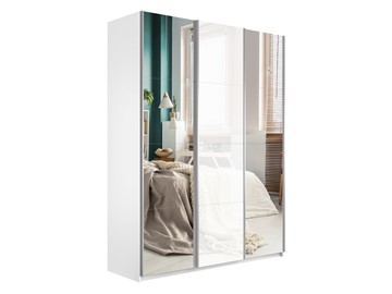 Шкаф 3-х дверный Широкий Прайм (2 Зеркала / Стекло белое) 2400x570x2300, Белый Снег в Туле