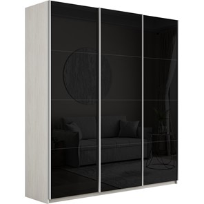 Шкаф трехдверный Широкий Прайм (Черное стекло) 2400x570x2300, Ясень Анкор светлый в Туле