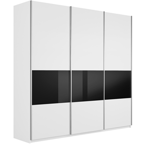 Шкаф трехдверный Широкий Прайм (ДСП / Черное стекло) 2400x570x2300, Белый снег в Туле