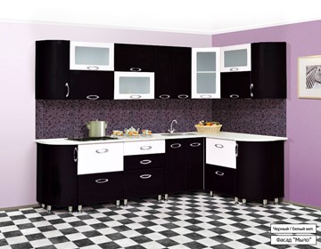 Угловой кухонный гарнитур Мыло 128 2700х1500, цвет Черный/Белый металлик в Туле