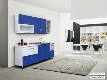 Гарнитур на кухню Мыло 224 2000х718, цвет Синий/Белый металлик в Туле