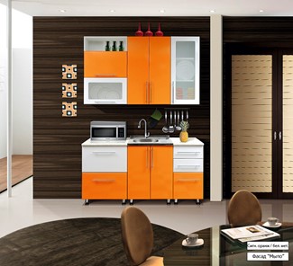 Маленькая кухня Мыло 224 1600х718, цвет Оранжевый/Белый металлик в Туле