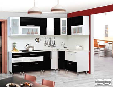 Угловая кухня Мыло 224 2600х1600, цвет Черный/Белый металлик в Туле