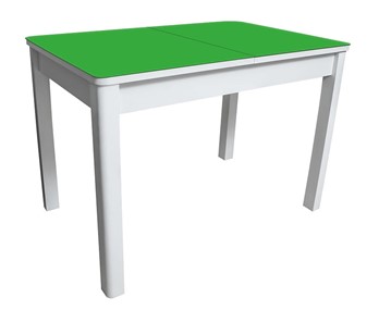 Кухонный раздвижной стол Айсберг-02 СТ2, белое ЛДСП/стекло зеленое/прямые массив белый в Туле