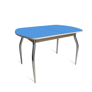 Обеденный стол ПГ-05 СТ2, дуб молочный/синие стекло/35 хром гнутые металл в Туле