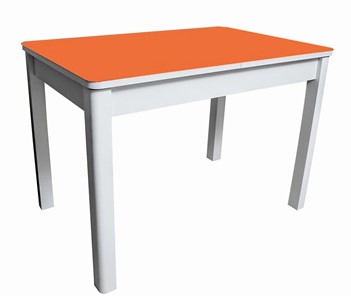 Обеденный раздвижной стол Айсберг-01 СТ2, белое ЛДСП/стекло оранжевое/прямые массив белый в Туле