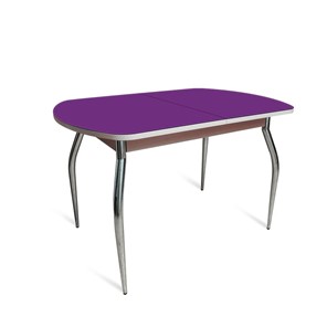 Кухонный стол раздвижной ПГ-02 СТ2, дуб молочный/фиолетовое стекло/35 хром гнутые металл в Туле