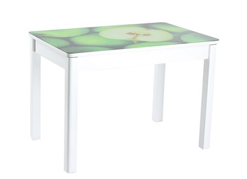 Кухонный стол раздвижной Айсберг-02 СТФ, белое лдсп/зеленые яблоки/40 прямые массив белые в Туле