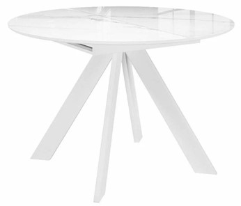 Стеклянный кухонный стол раздвижной DikLine SFC110 d1100 стекло Оптивайт Белый мрамор/подстолье белое/опоры белые в Туле