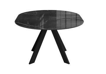 Стеклянный стол раздвижной DikLine SFC110 d1100 стекло Оптивайт Черный мрамор/подстолье черное/опоры черные в Туле