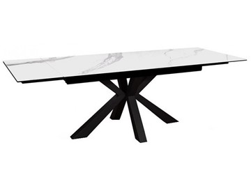 Керамический стол раздвижной DikLine SFE140 Керамика Белый мрамор/подстолье черное/опоры черные (2 уп.) в Туле