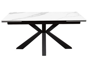 Керамический обеденный стол раздвижной DikLine SFE160 Керамика Белый мрамор/подстолье черное/опоры черные (2 уп.) в Туле