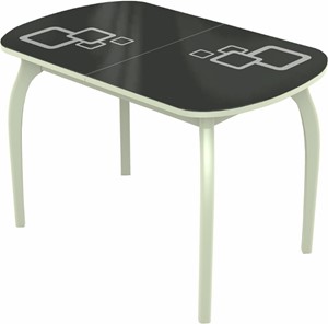 Кухонный стол раздвижной Ривьера мини дерево №1, Рисунок квадро (стекло черное/белый/белый) в Туле