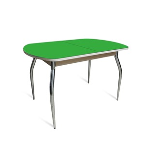 Кухонный обеденный стол ПГ-06 СТ2, дуб молочный/зеленое стекло/35 хром гнутые металл в Туле