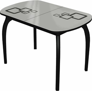 Кухонный стол раздвижной Ривьера мини дерево №1, Рисунок квадро (стекло белое/черный/черный) в Туле