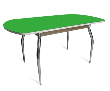 Кухонный раскладной стол ПГ мини СТ2, дуб молочный/зеленое стекло/35 хром гнутые металл в Туле