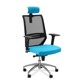 Кресло офисное Aero lux с подголовником, сетка/ткань TW / черная/голубая в Туле