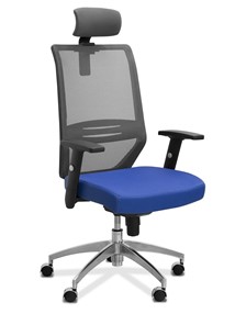 Кресло для персонала Aero с подголовником, сетка/ткань TW / черная/ синяя в Туле