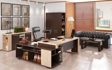 Кабинет руководителя ALTO с высоким шкафом для одежды, низким для документов и журнальным столиком в Туле