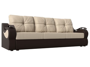 Прямой диван Меркурий еврокнижка, Бежевый/коричневый (экокожа) в Туле