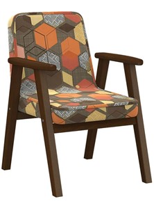 Кресло мягкое Ретро ткань геометрия коричневый, каркас орех в Туле