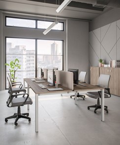 Набор мебели в офис Комфорт КФ (дуб шамони темный) на белом металокаркасе в Туле