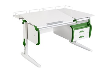 Детский стол-трансформер 1/75-40 (СУТ.25) + Tumba 3 + Polka_z 1/600 (2 шт.) белый/белый/Зеленый в Туле