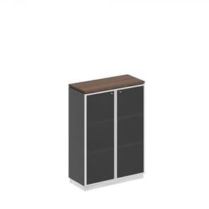 Шкаф для документов средний со стеклянными дверьми в рамке Bravo, дуб гладстоун/антрацит премиум (90х40х124,6) в Туле