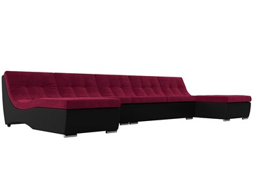 П-образный диван Монреаль, Бордовый\Черный (Микровельвет\Экокожа) в Туле