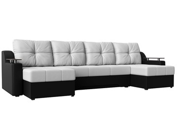 Большой П-образный диван Сенатор, Белый/Черный (Экокожа) боннель в Туле