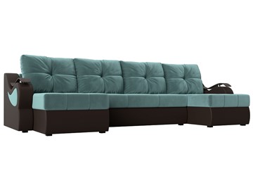 П-образный диван Меркурий П, Бирюзовый\Коричневый (Велюр\Экокожа) в Туле