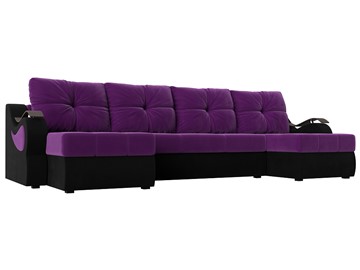П-образный диван Меркурий П, Фиолетовый/черный (вельвет) в Туле