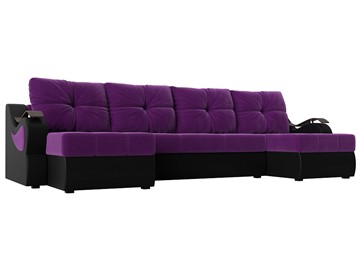 П-образный диван Меркурий П, Фиолетовый/черный (вельвет/экокожа) в Туле