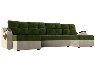 П-образный диван Меркурий П, Зеленый/бежевый (вельвет) в Туле