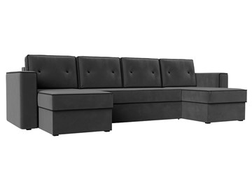 Большой П-образный диван Принстон, Серый\Черный (Велюр) боннель в Туле